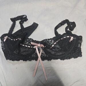 Jezebel Black Lace Bra with Pink Ribbon